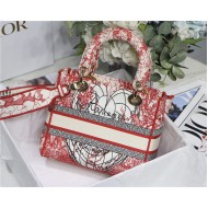 MEDIUM LADY D-LITE BAG D-Royaume d'Amour Embroidery Red and White High