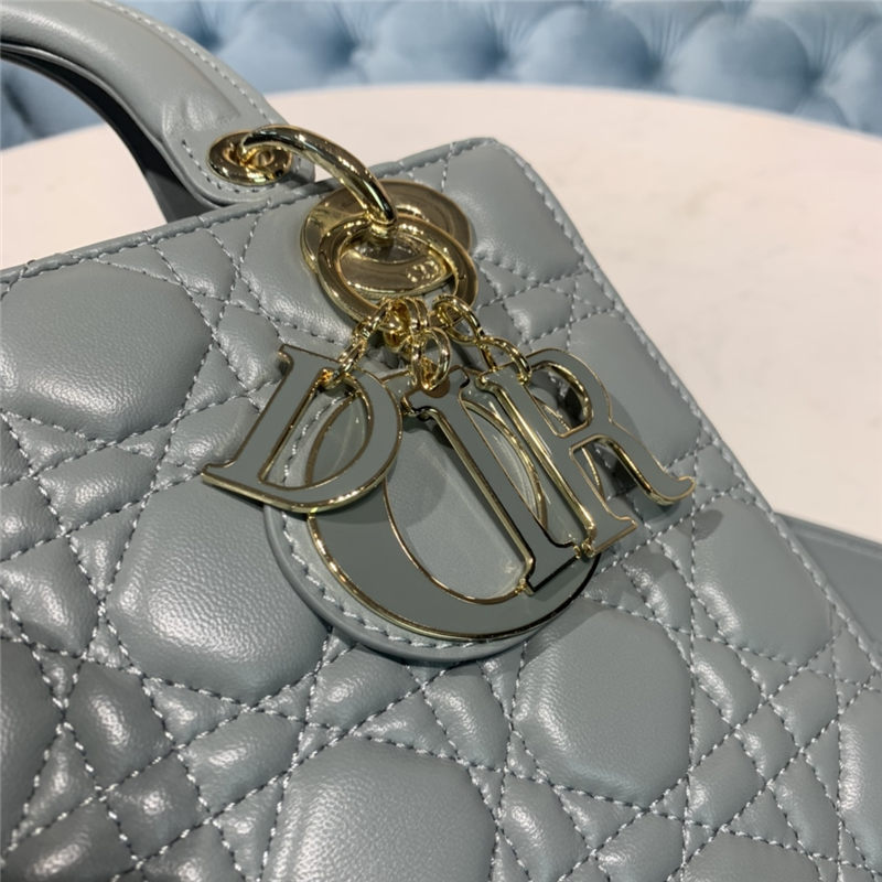 SMALL LADY Dior MY ABCDior BAG Cannage Lambskin Enamel Inside Suede Grey-Stone High