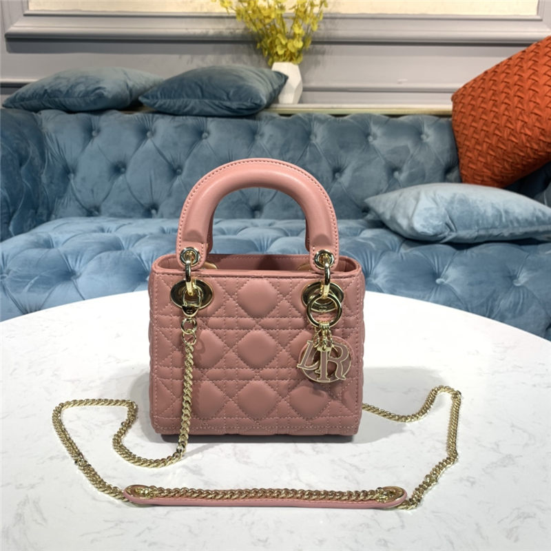 MINI LADY Dior BAG Cannage Lambskin Enamel Pink High