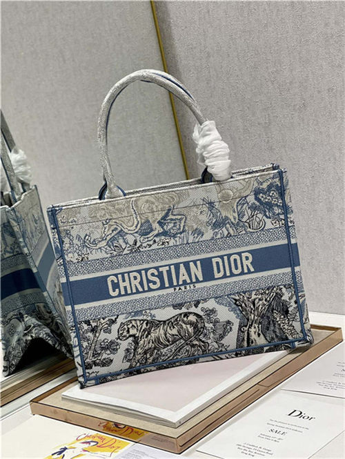 MEDIUM Dior BOOK TOTE Gradient Toile de Jouy Embroidery Blue High