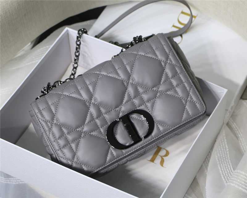 MEDIUM Dior CARO BAG Quilted Macrocannage Calfskin Grey High