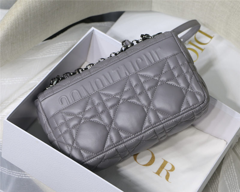 MEDIUM Dior CARO BAG Quilted Macrocannage Calfskin Grey High