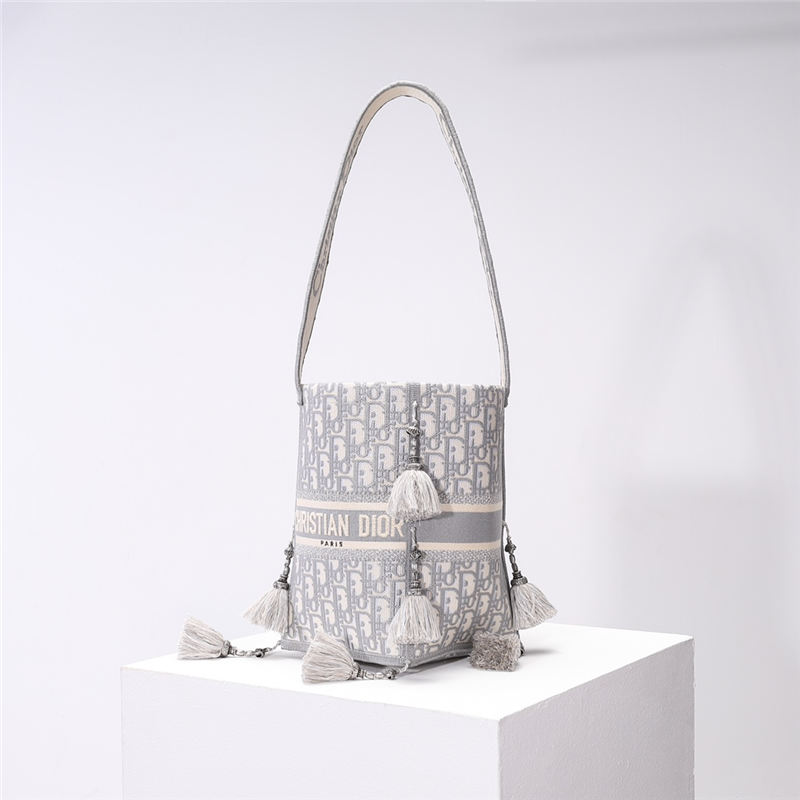 Dior BUBBLE BUCKET BAG Dior Oblique Embroidery Grey High