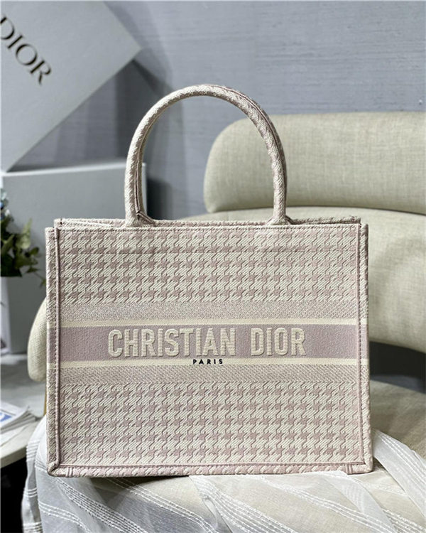 MEDIUM Dior BOOK TOTE Houndstooth Embroidery Pink High