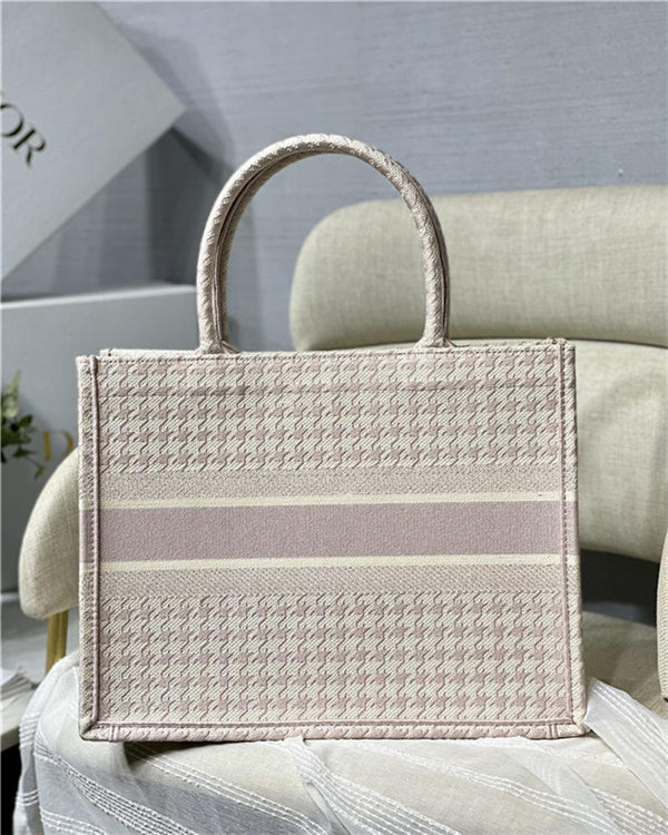 MEDIUM Dior BOOK TOTE Houndstooth Embroidery Pink High