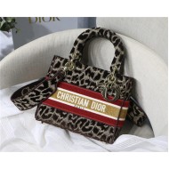 MEDIUM LADY D-LITE BAG Leopard-Effect Embroidered Velvet High