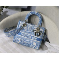 MEDIUM LADY D-LITE BAG Toile de Jouy Reverse Embroidery Blue High