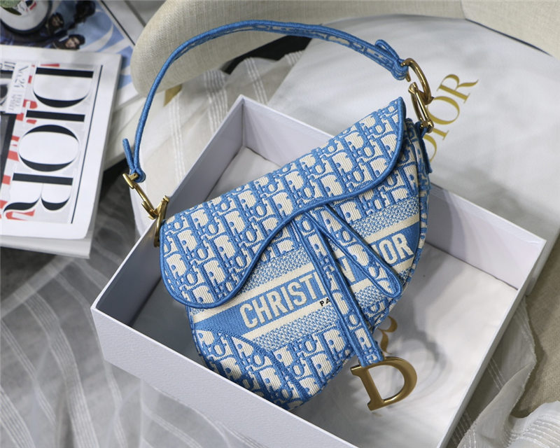 SADDLE BAG Dior Oblique Embroidery Blue High