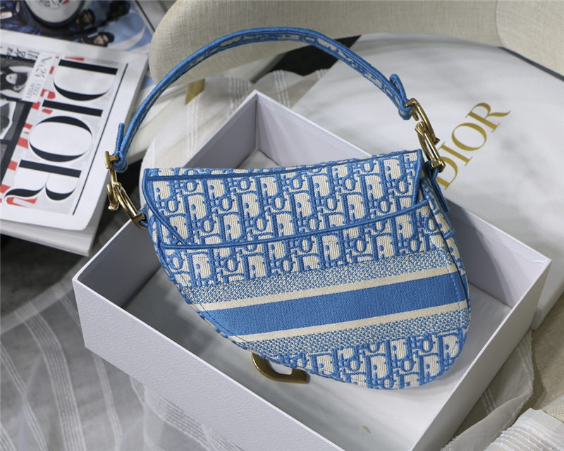 SADDLE BAG Dior Oblique Embroidery Blue High