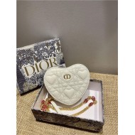 DiorAMOUR Dior CARO HEART POUCH WITH CHAIN Cannage Calfskin with Heart Motif Latte High