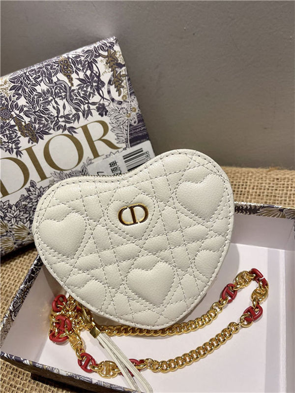 DiorAMOUR Dior CARO HEART POUCH WITH CHAIN Cannage Calfskin with Heart Motif Latte High