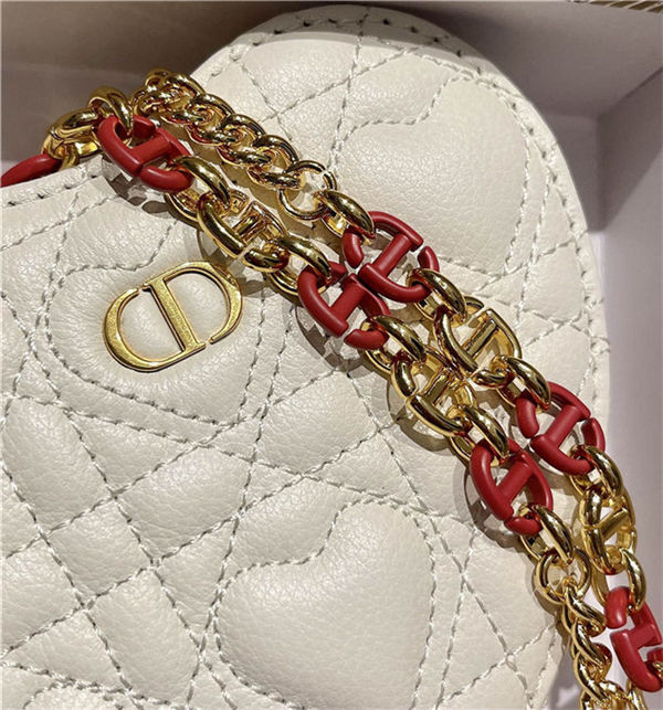 DiorAMOUR Dior CARO HEART POUCH WITH CHAIN Cannage Calfskin with Heart Motif Latte High