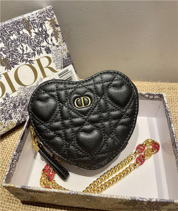 DiorAMOUR Dior CARO HEART POUCH WITH CHAIN Cannage Calfskin with Heart Motif Black High