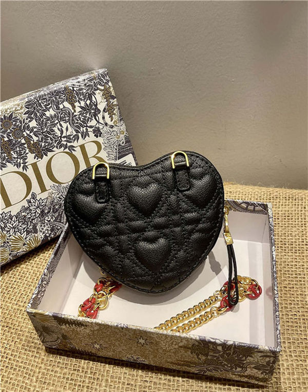 DiorAMOUR Dior CARO HEART POUCH WITH CHAIN Cannage Calfskin with Heart Motif Black High