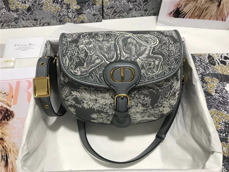 MEDIUM Dior BOBBY BAG Embroidery Grey High