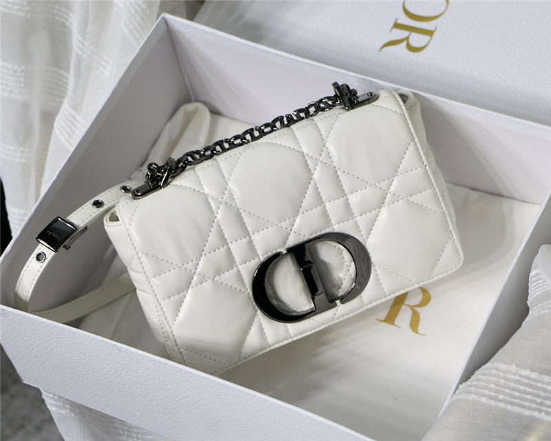 SMALL Dior CARO BAG Quilted Macrocannage Calfskin White High