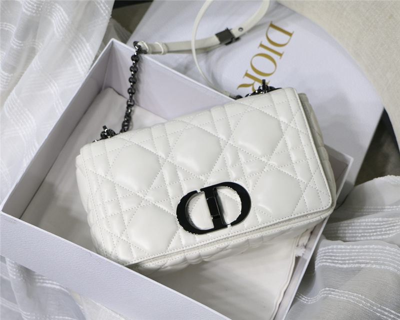 MEDIUM Dior CARO BAG Quilted Macrocannage Calfskin White High