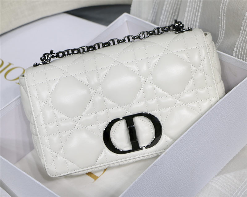 MEDIUM Dior CARO BAG Quilted Macrocannage Calfskin White High