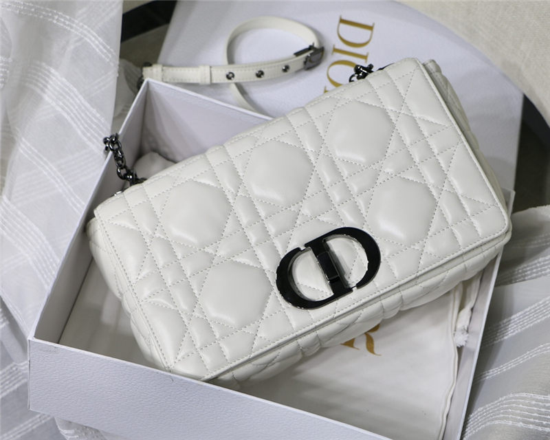 LARGE Dior CARO BAG Quilted Macrocannage Calfskin White High