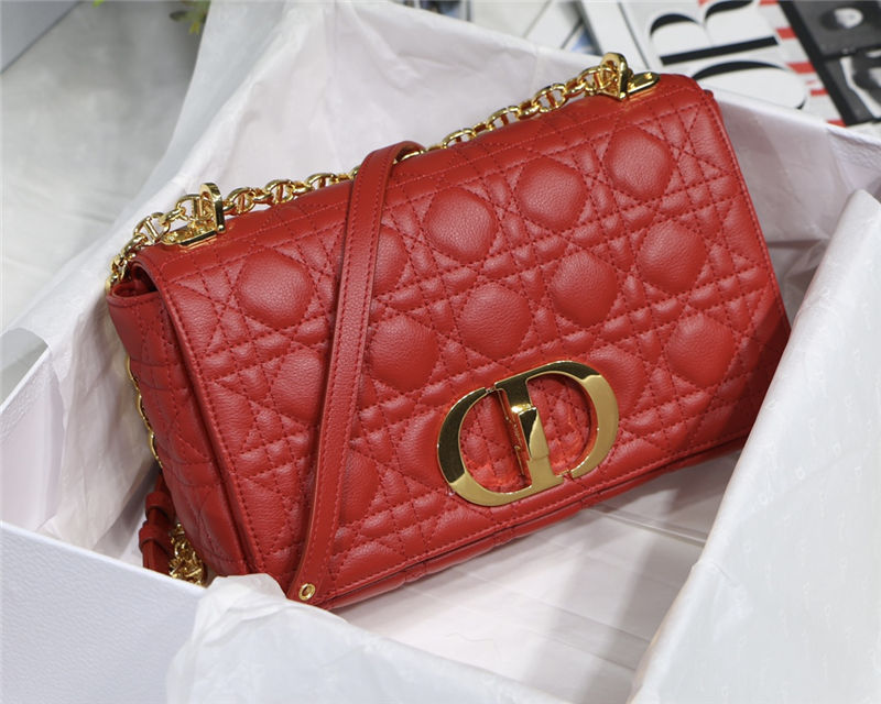 MEDIUM Dior CARO BAG Supple Cannage Calfskin Red High