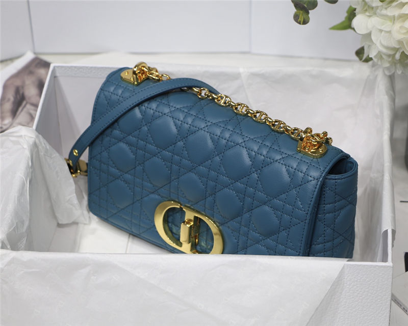 MEDIUM Dior CARO BAG Supple Cannage Calfskin Blue High