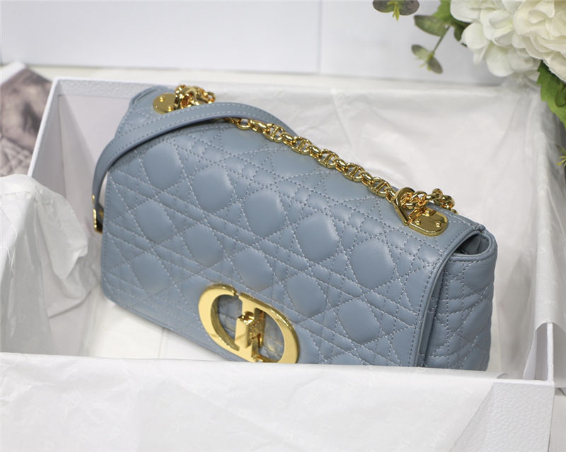 MEDIUM Dior CARO BAG Supple Cannage Calfskin Light Blue High