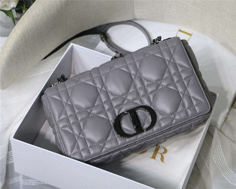 LARGE Dior CARO BAG Quilted Macrocannage Calfskin Grey High