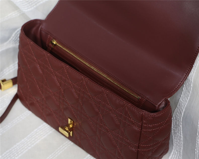 LARGE Dior CARO BAG Supple Cannage Calfskin Burgundy High