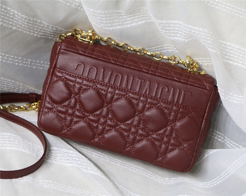 SMALL Dior CARO BAG Supple Cannage Calfskin Burgundy High