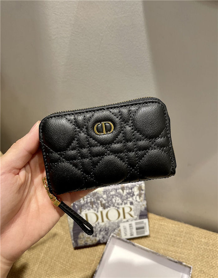 Dior CARO DETACHABLE CARD HOLDER Supple Cannage Calfskin Black High