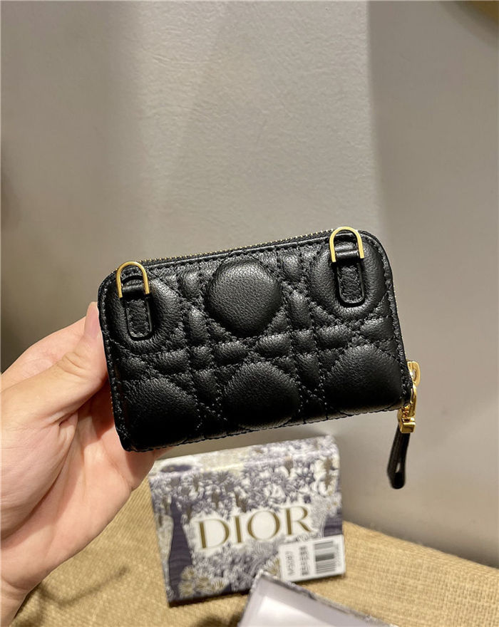 Dior CARO DETACHABLE CARD HOLDER Supple Cannage Calfskin Black High