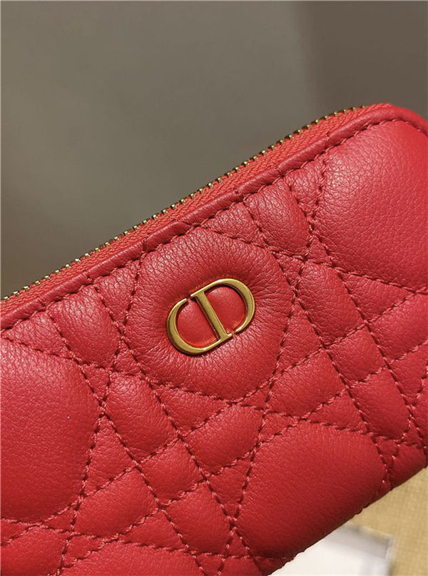 Dior CARO DETACHABLE CARD HOLDER Supple Cannage Calfskin Red High