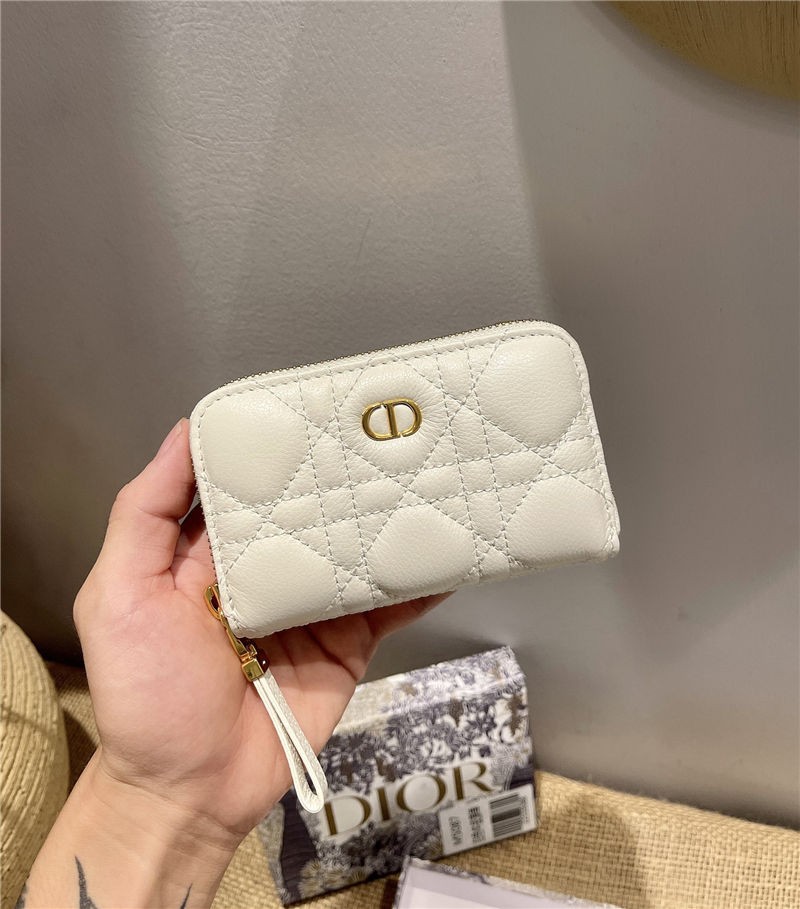 Dior CARO DETACHABLE CARD HOLDER Supple Cannage Calfskin White High