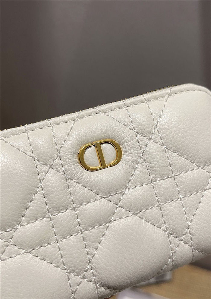 Dior CARO DETACHABLE CARD HOLDER Supple Cannage Calfskin White High