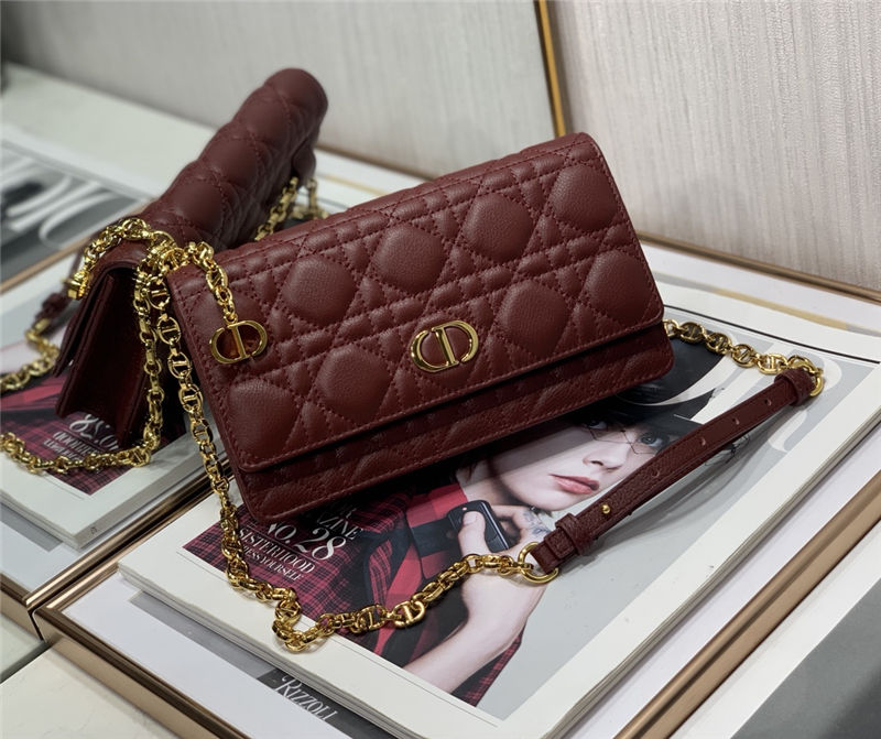 Dior CARO BELT POUCH WITH CHAIN Supple Cannage Calfskin Burgundy High