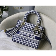 MEDIUM LADY D-LITE BAG Houndstooth Embroidery Blue High