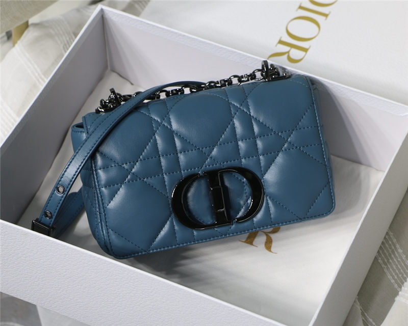 SMALL Dior CARO BAG Quilted Macrocannage Calfskin Ocean Blue High