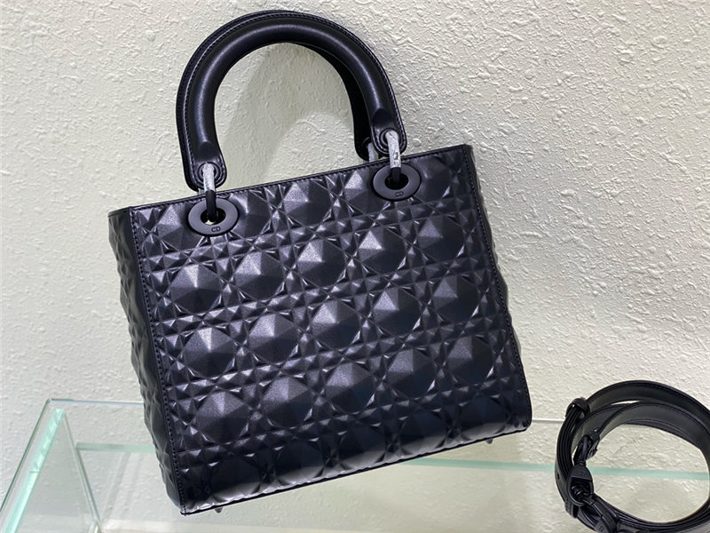 MEDIUM LADY Dior Cannage Calfskin with Diamond Motif Black High