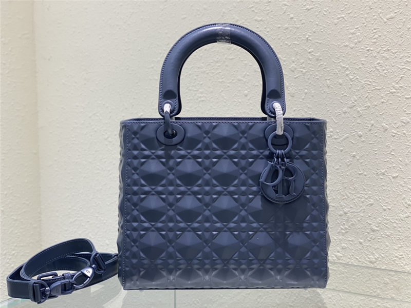 MEDIUM LADY Dior Cannage Calfskin with Diamond Motif Blue High