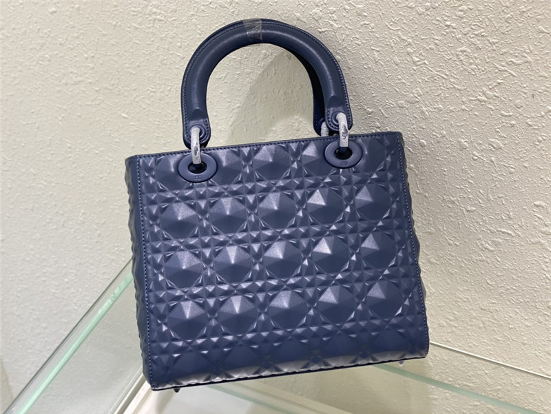 MEDIUM LADY Dior Cannage Calfskin with Diamond Motif Blue High