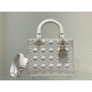 MEDIUM LADY Dior Cannage Calfskin with Diamond Motif White High