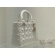 MEDIUM LADY Dior Cannage Calfskin with Diamond Motif White High