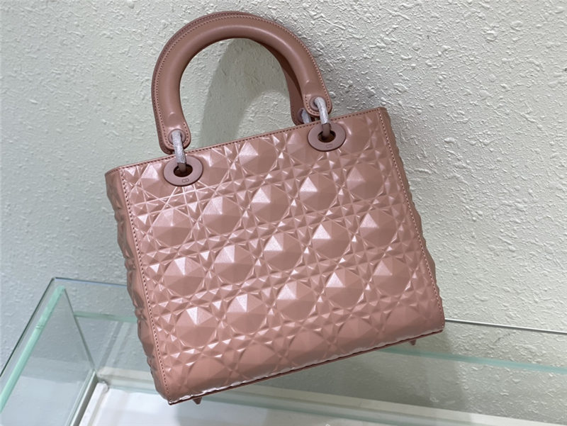 MEDIUM LADY Dior Cannage Calfskin with Diamond Motif Pink High