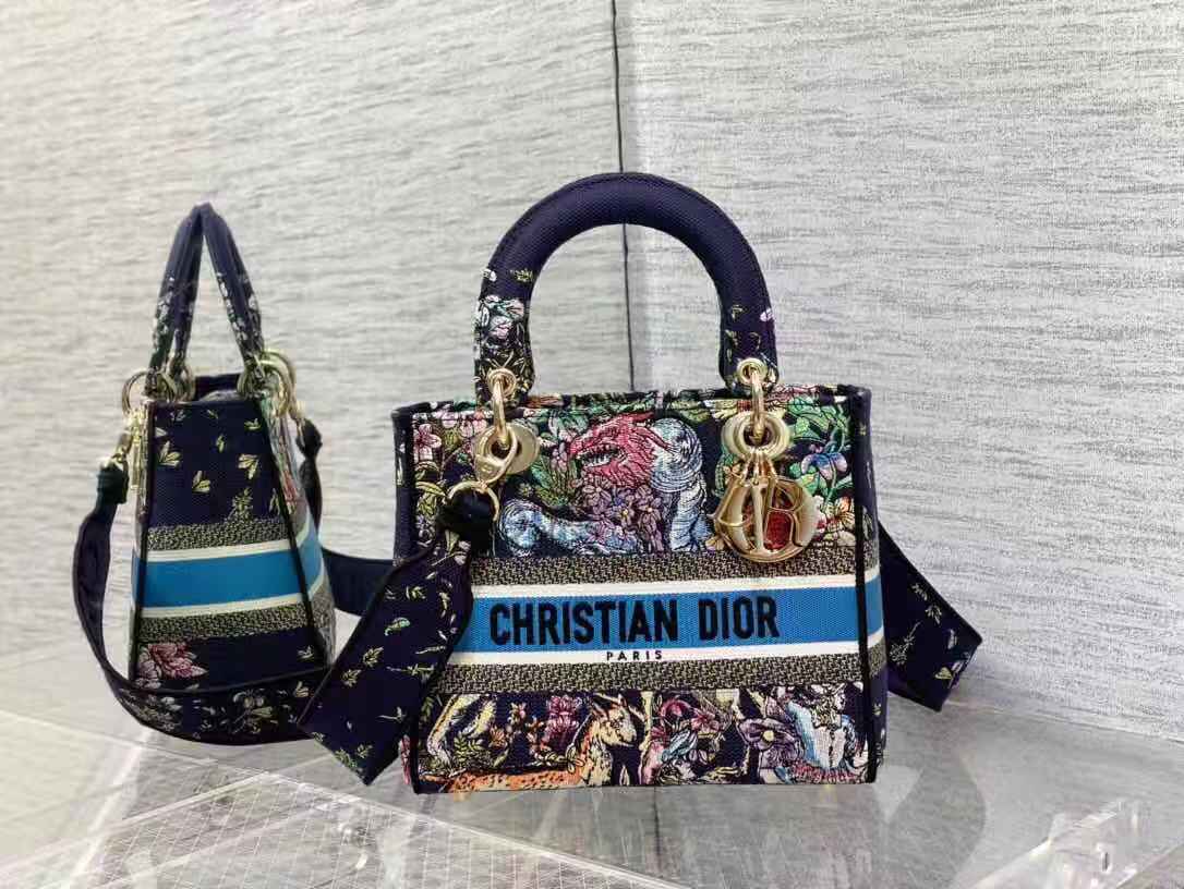 MEDIUM LADY D-LITE BAG Multicolor D-Constellation Embroidery High