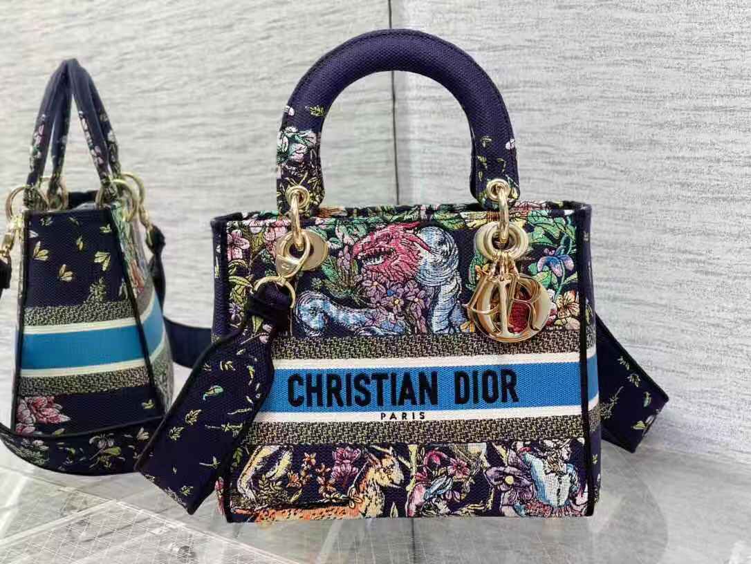 MEDIUM LADY D-LITE BAG Multicolor D-Constellation Embroidery High