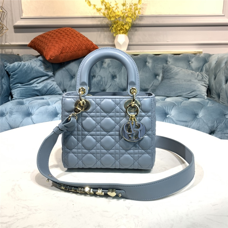 SMALL LADY Dior MY ABCDior BAG Cannage Lambskin Enamel Inside Suede Blue High