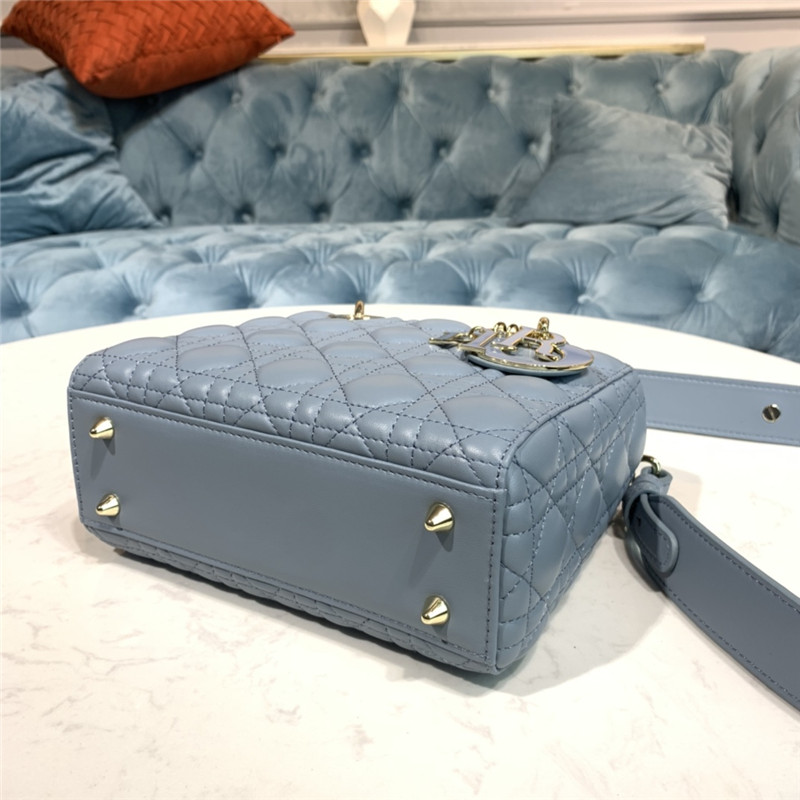 SMALL LADY Dior MY ABCDior BAG Cannage Lambskin Enamel Inside Suede Blue High