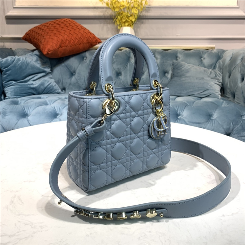 SMALL LADY Dior MY ABCDior BAG Cannage Lambskin Enamel Inside Suede Blue High