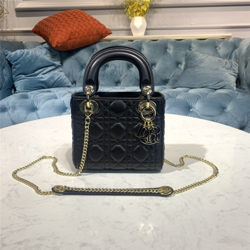 MINI LADY Dior BAG Cannage Lambskin Enamel Black High