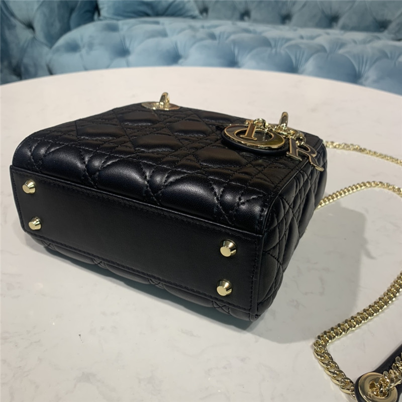 MINI LADY Dior BAG Cannage Lambskin Enamel Black High